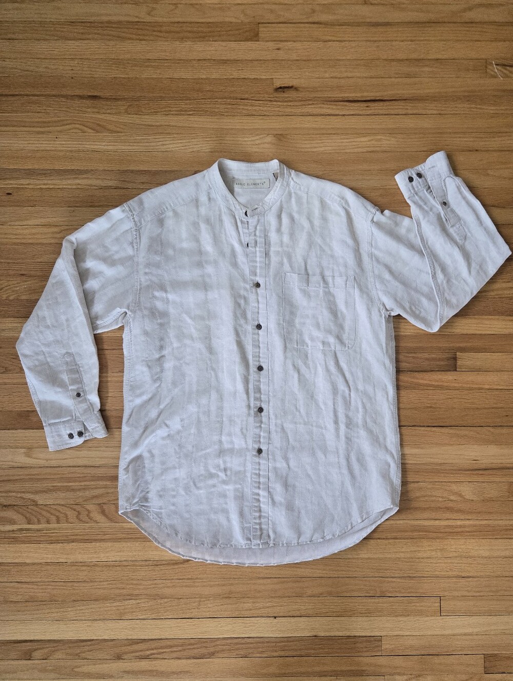 Vintage Basic Elements Linen Cotton Tunic Collar Button Down Shirt Mens M